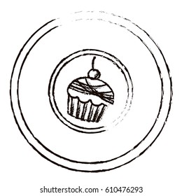 figure round emblem with muffin icon, vector illustraction design