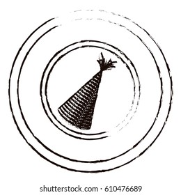figure round emblem with party hat icon, vector illustraction design