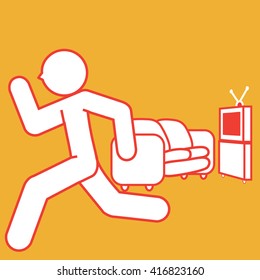 Figure running across the living room past a tv & sofa/couch