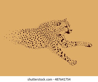 figure running Leopard on a beige background