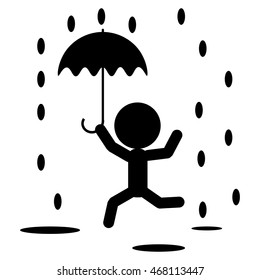 figure running with an umbrella in the rain