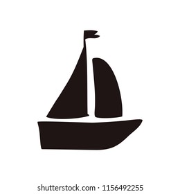 Figure sailboat black and white. Pencil sketch. Vector illustration