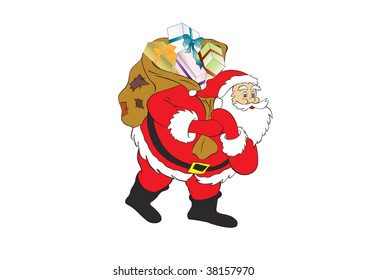 	 figure of Santa Claus with a bag of gifts.