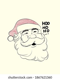 Figure of Santa Claus with Christmas hat vector illustration. Isolated on white background. Black and white, hand drawn.