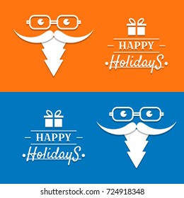 Figure Santa Claus with New Year's greetings on an orange and blue background.