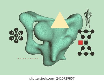 A figure of a scientist creating some kind of molecular amorphous object. Conceptual illustration. Illustration for cover, card, postcard, interior design, poster, brochure or presentation.