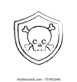 figure security shield with dangerous skull bones inside