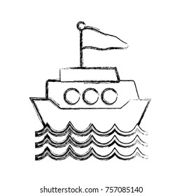 figure ship transportation with flag design and waves