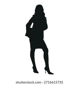 La figura se muestra en un atuendo profesional que incluye un blazer y una falda de oficina para el aspecto femenino profesional y elegante foto de Vector de stock en blanco y negro eps ai ilustran la Plantilla de fondo de Diseño gráfico de silueta