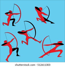 The figure shows the archers in different poses