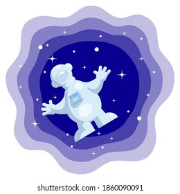 The figure shows an astronaut flying in outer space.