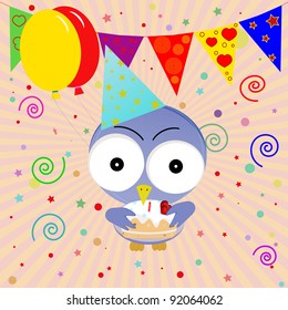 The figure shows a bird on a colored background