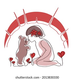 The figure shows a child and a teddy bear on a white background 