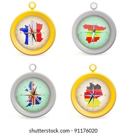 The figure shows four different compass