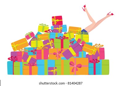 the figure shows a girl with lots of gifts