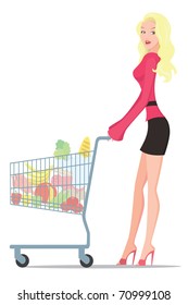 the figure shows a girl with purchases
