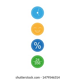 The figure shows icons of clock, speed, hours, days, and percent. Icons for business, project, presentation, site.