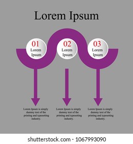 The figure shows an infographic of 3 points for the text. Infographics for presentation, for the site. Purple Infographics.