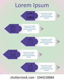 The figure shows an infographic for the text. Infographics consisted of 5 items with text, icons in blue for business, work.