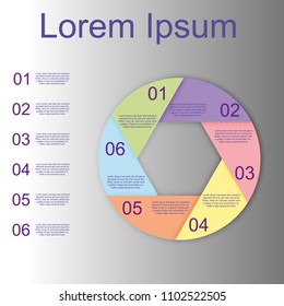 The figure shows infographic for a text of six positions. Business card timetable. Business card for text, write your own text. Vector business template for presentation. Creative concept for infograp