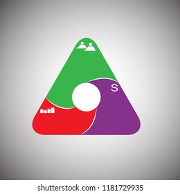 The figure shows the infographic as a triangle for the text. Infographics with icons, for business, presentations, for a site, a magazine.