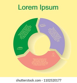 The figure shows an infographics for text from a circle and three positions. Business card timetable. Business card for text, write your own text. Vector business template for presentation. Creative c