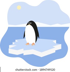 The figure shows a penguin floating on an ice floe.
