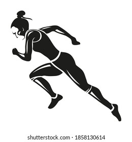 La figura muestra a una mujer corriendo. La imagen puede utilizarse como logotipo o icono.