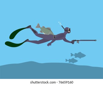 The figure shows spearfishing