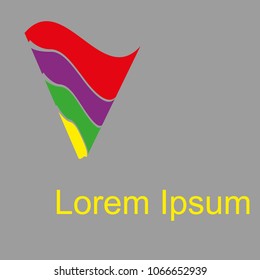 The figure shows a triangular shaped logo with a text. Logo for a new company.