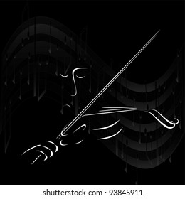 Figure silhouette fiddler on a black background