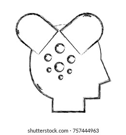 figure silhouette man with pill drug treatment inside