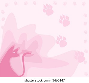 Figure of a silhouette of a pink cat in a structure on more light pink background. On perimeter traces of a cat are located. It can be used as a background or a separate composition