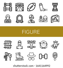 figure simple icons set. Contains such icons as Weightlifting, Soldier, Walking street, Mirror, Rugby, Human, Inhaler, Hacker, Rook, Cave painting, can be used for web, mobile and logo