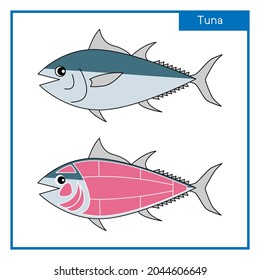 Figure Simple illustration of cute tuna and its parts Vector