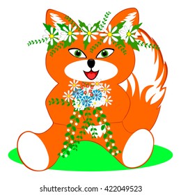 the figure sitting fox wearing a crown of daisies