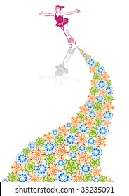 The figure skater in abstract collage. Format A4. Vector illustration. Isolated groups and layers. Global colors.