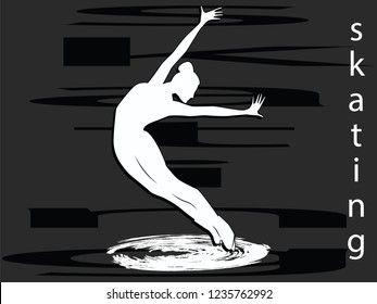 Figure skater in an elegant dance -flat style - abstract background - vector