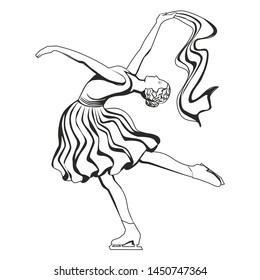Figure skater. Heraldry. Hand drawn  vector  illustration Isolated on white for coloring books and pages.