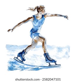 figure skater in motion, showcasing grace and athleticism on the ice. Perfect for sports, winter activities, and artistic themes. Ideal for promoting ice skating events or winter sports content.