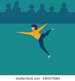 Figure skater on the ice ring. Vector illustration.