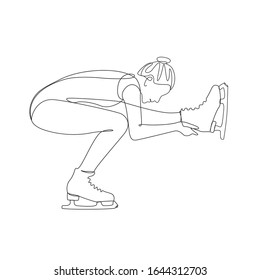 Figure skater one line drawing on white isolated background. A young woman is dancing. Vector illustration