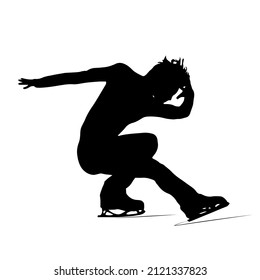 Figure Skater Silhouette Male Figure Showing Ice Skating Dance. Vector Illustration