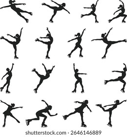Figure Skater Silhouette, Figure Skating Vector, Figure Skating Sport Silhouette Template,