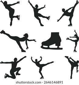 Figure Skater Silhouette, Figure Skating Vector, Figure Skating Sport Silhouette Template,