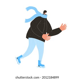 Figure skater. Young character isolated on white background. Male person wearing in winter clothes. Vector flat illustration. 