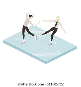 Figure skaters in ice vector illustration isometric