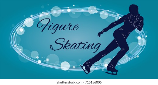 The figure skater's silhouette on a blue background. Vector illustration