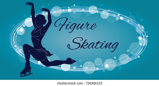The figure skater's silhouette on a blue background. Vector illustration