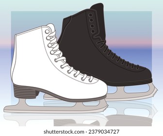 figure skates, men's and women's with abstract background